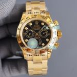 Clone Rolex Daytona Yellow Gold Watch Black Diamond Dial 40MM For Men